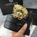 AAA Versace Smooth Leather Belt Replica - Gold Medusa Heand Buckle